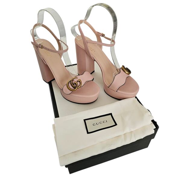 Gucci GG Marmont Platform Sandal Size 37 US 7 Light Baby Pink Block Heel - Picture 2 of 12